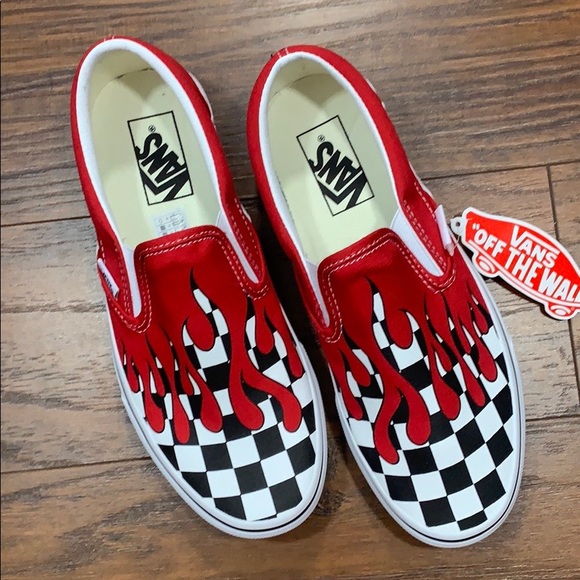 VANS CLASSIC SLIP-ON CHECKER FLAME Racing Red men’ - Picture 8 of 16